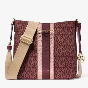 MICHAEL KORS-NWT Jet Set Travel Crossbody Maroon Metallic Messenger Bag